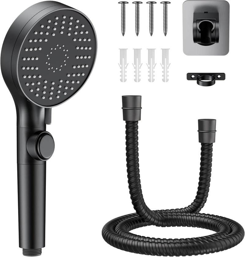 FOCSPROD RV Shower Head with Stainless Steel Hose, 5 Mode High Pressure Shower Head with Handheld On Off Switch, Camper Shower Head Replacement for RV, Travel Trailer, Motorhome, RV Accessories Part, Black - Image 1